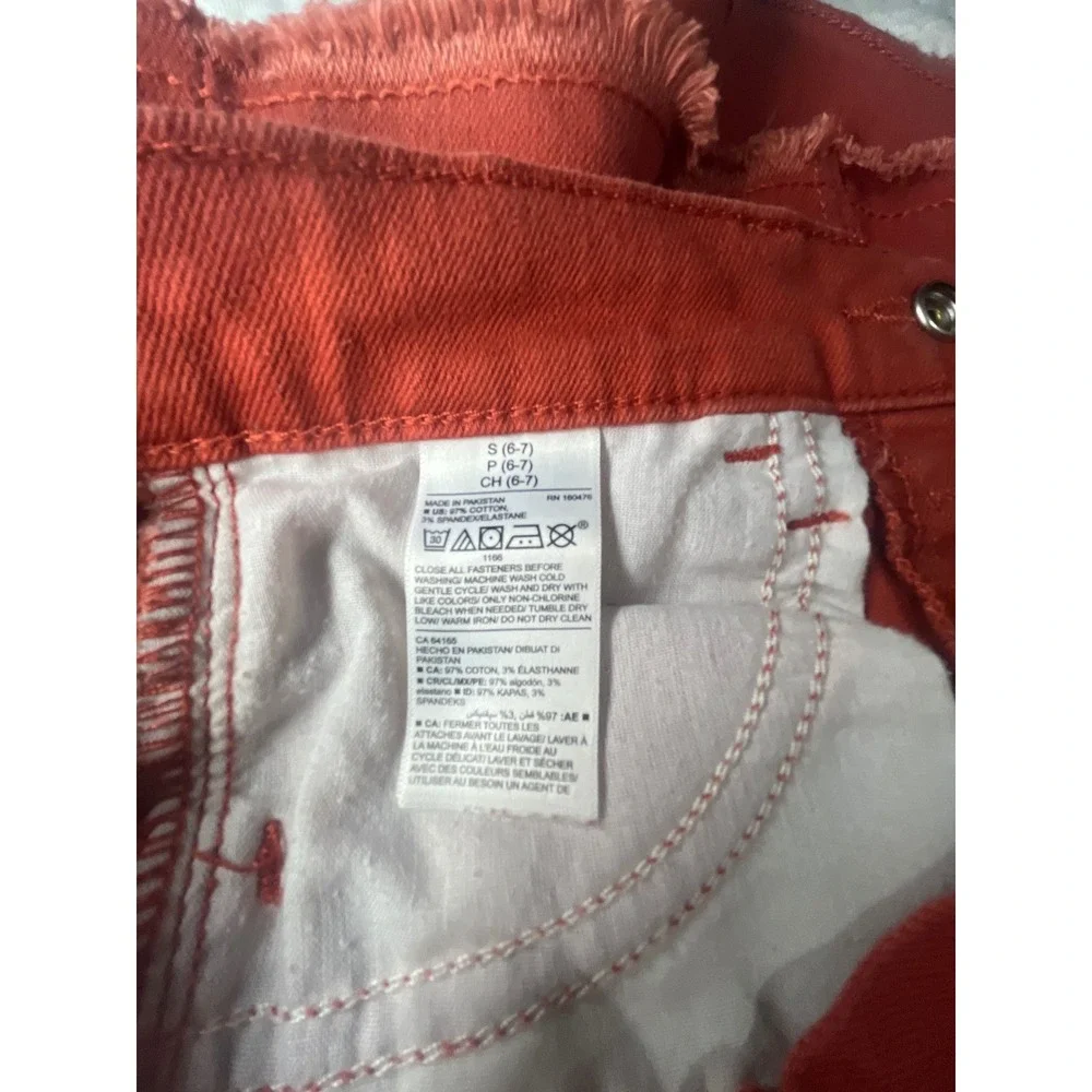 Old Navy Kids Burnt Orange Distressed Denim Mini Skirt Size S 6-7 waist adjust